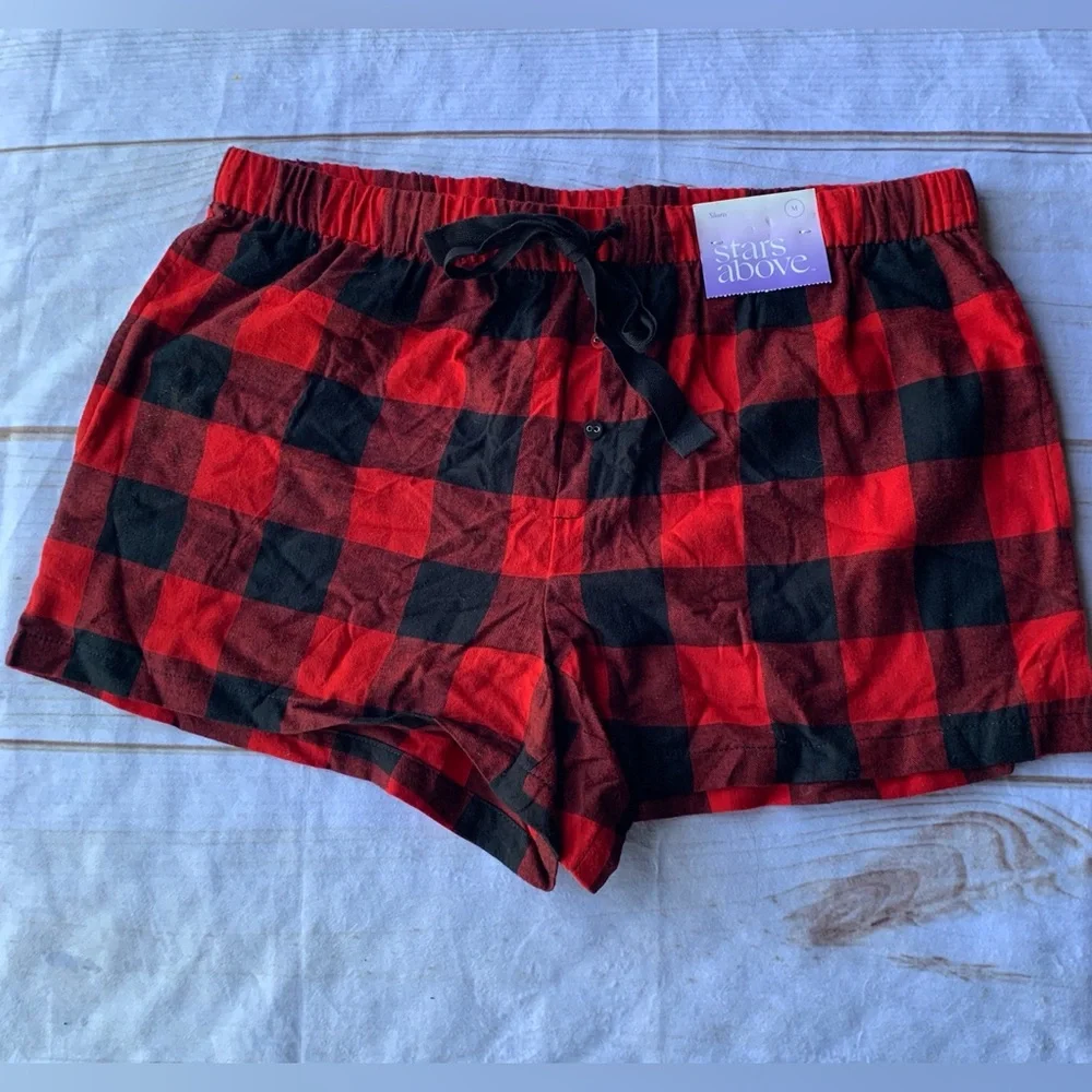 Stars Above Red and Black Flannel Checkered Lounge Shorts Size M